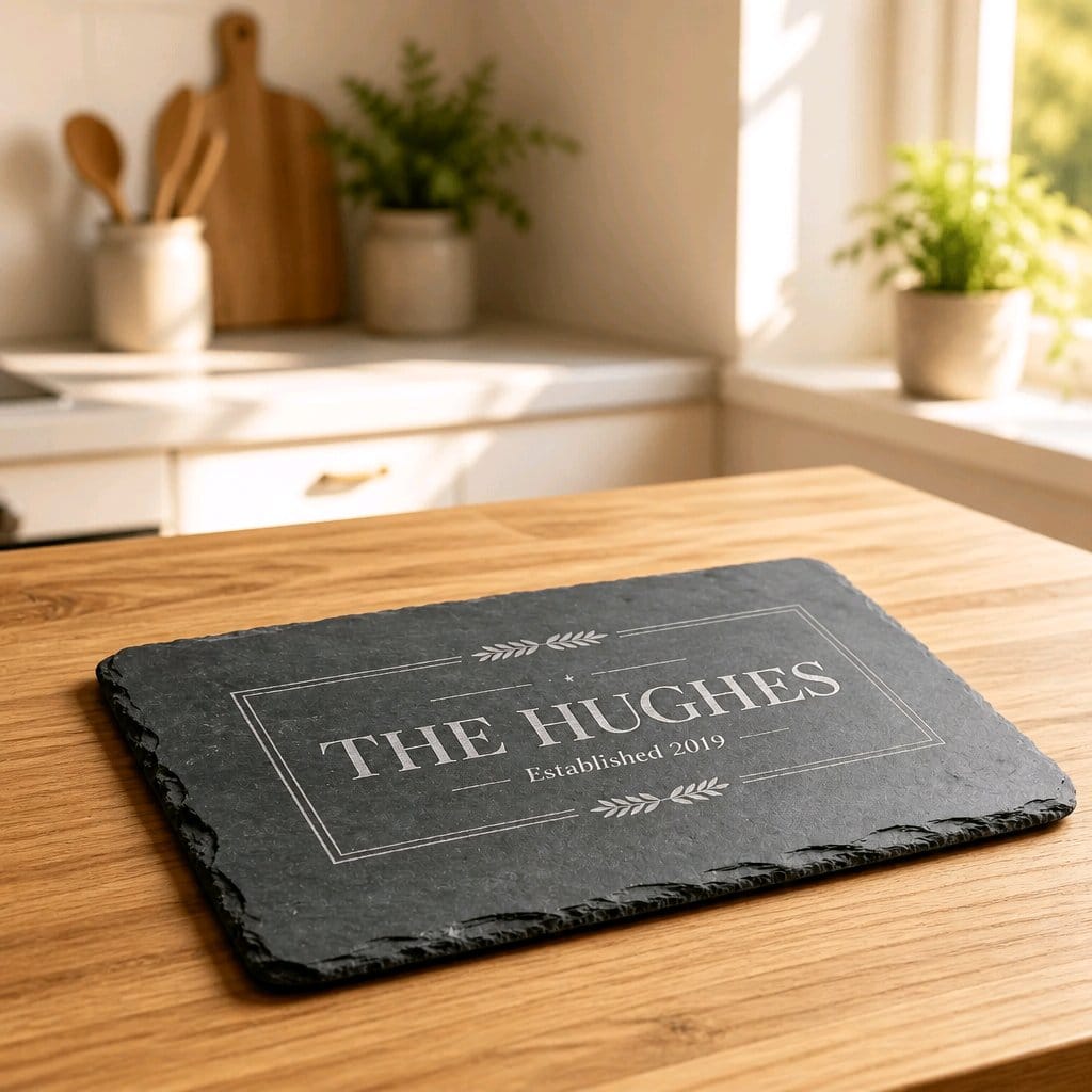 Personalised engraved rectangle placemat or sign — custom text, name or logo — Stockport UK