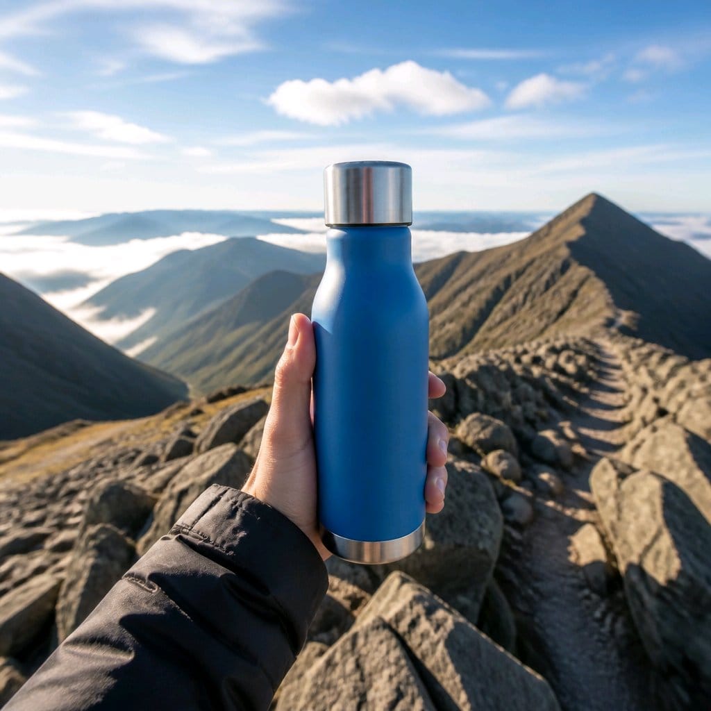 Personalised engraved cold drinks flask — custom initials, name or logo on lid — insulated bottle — made in Stockport UK