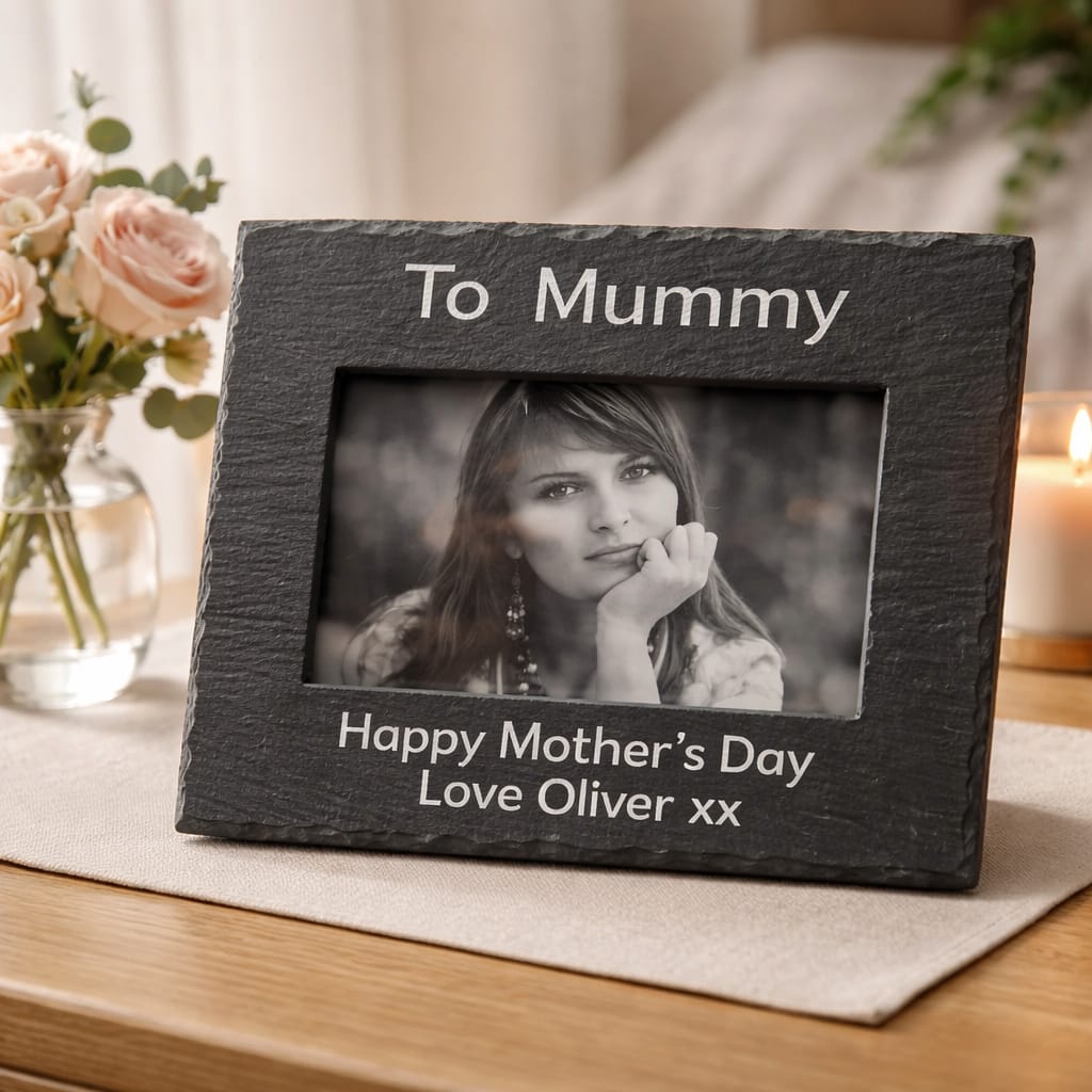 Personalised Engraved Slate Photo Frame - Custom Text