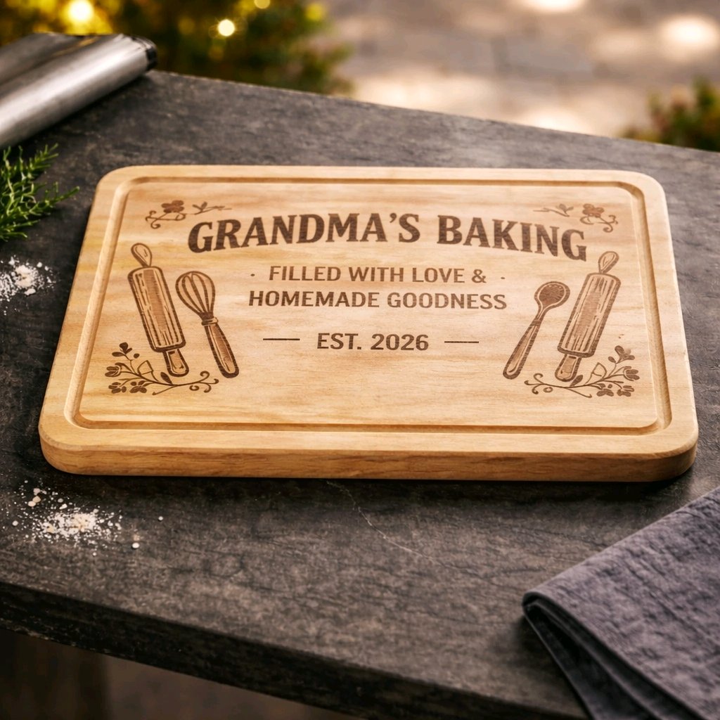 Personalised Engraved Chopping Board – Family Tree, BBQ Dad or Custom Logo Design