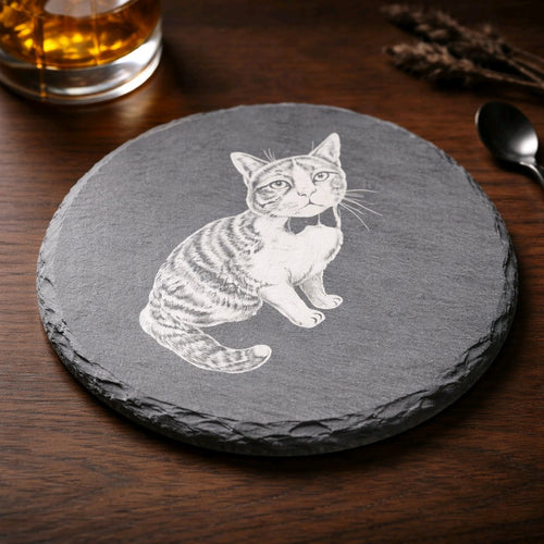 Personalised Circular Welsh Slate Coaster – Photo / Text
