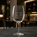 Engraved personalised wine glass — custom logo, name & text — made in Stockport UK