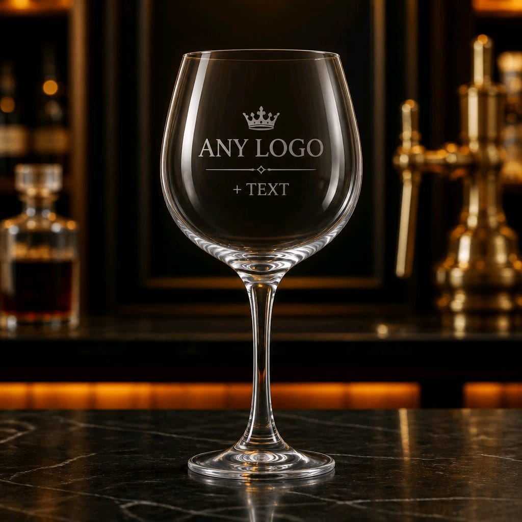 Engraved personalised Gin glass — custom logo, name & text — made in Stockport UK