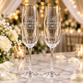 Personalised Champagne Flutes – Gold Rim, Custom Engraved Message & Logo