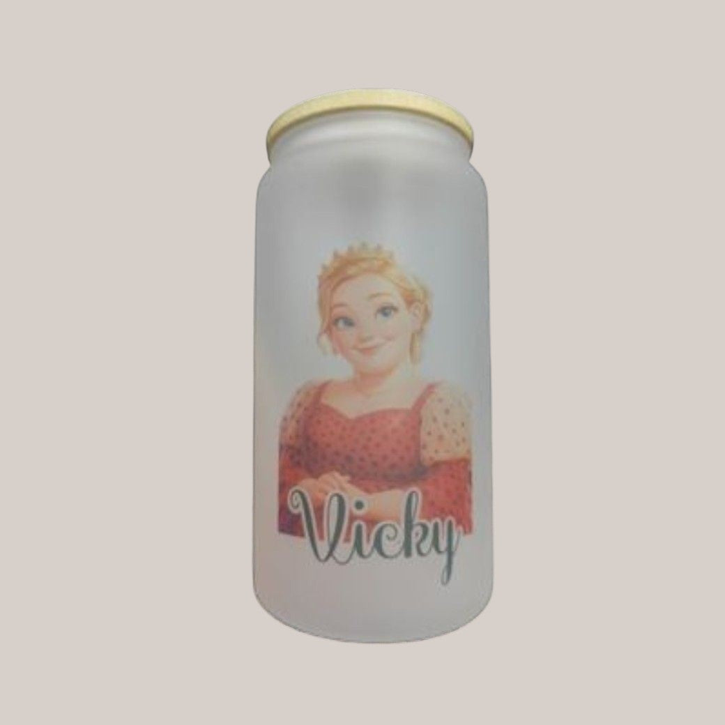 Personalised frosted glass tumbler with bamboo lid — Eco‑friendly frosted glass tumbler with bamboo lid and reusable straw, personalised with any name and short message plus a stylish figure design.