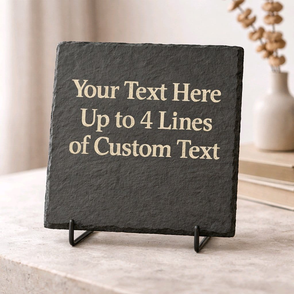 Slate photo engraving personalised — Natural slate coaster or plaque engraved with a customer‑provided image.