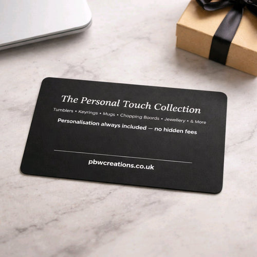 Stockport engraved black metal business card — High‑contrast engraved black metal card produced in Stockport with personalised text.