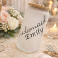 Bridesmaid personalised tumbler glass — Clear tumbler glass with bamboo lid and straw, heat‑pressed with a bridesmaid’s name or custom design.