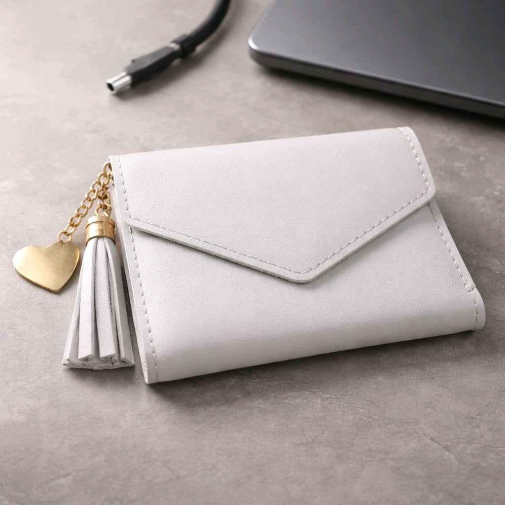 Custom leather purse engraving — Close‑up of a custom engraved faux‑leather purse showing personalised name or message.