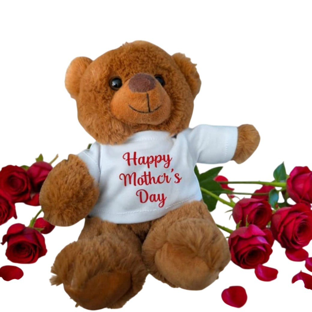 Custom teddy bear with personalised name and message — Soft personalised teddy bear featuring a custom short message and printed name.