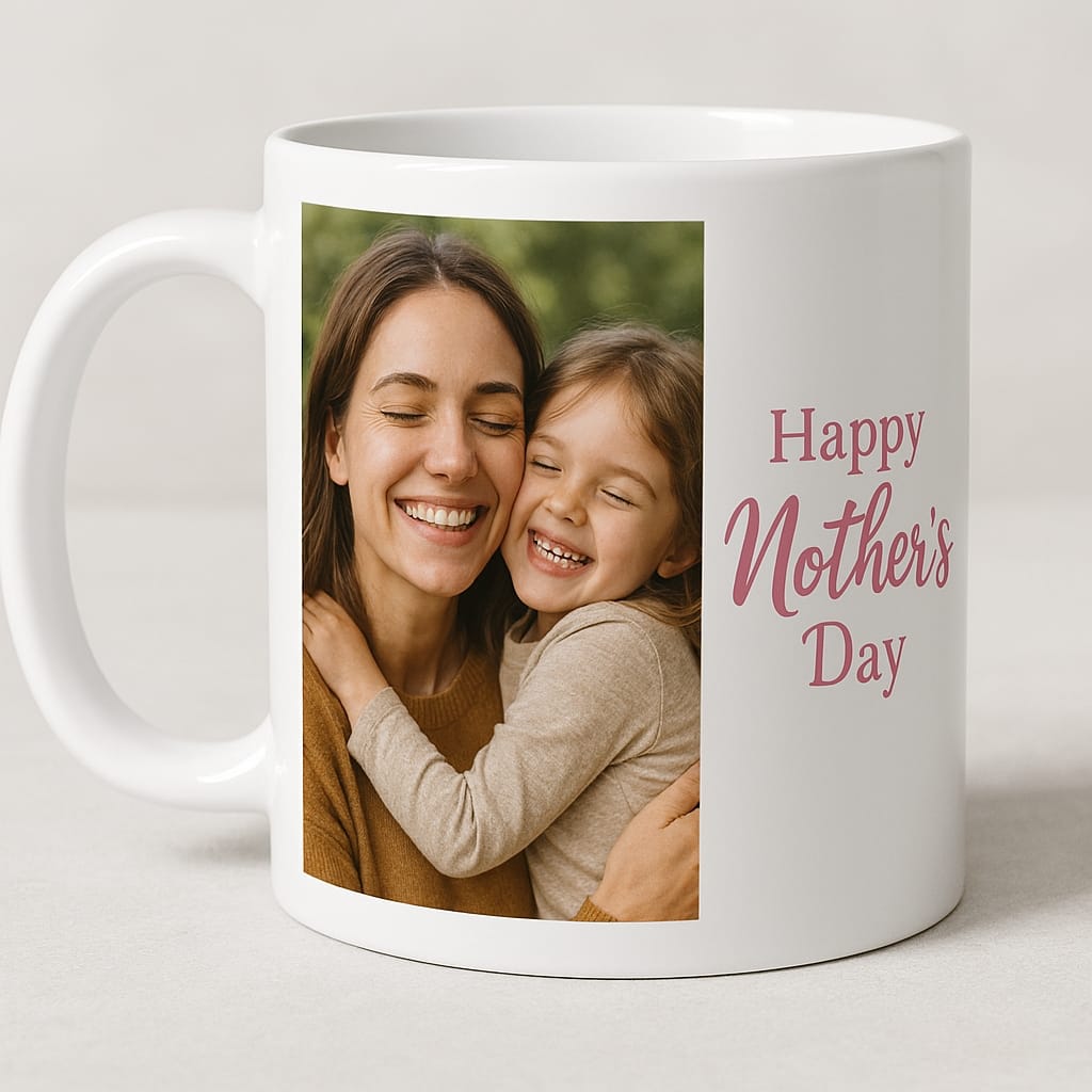 Custom mug with image and text — Personalised mug featuring both a photo and a custom message.