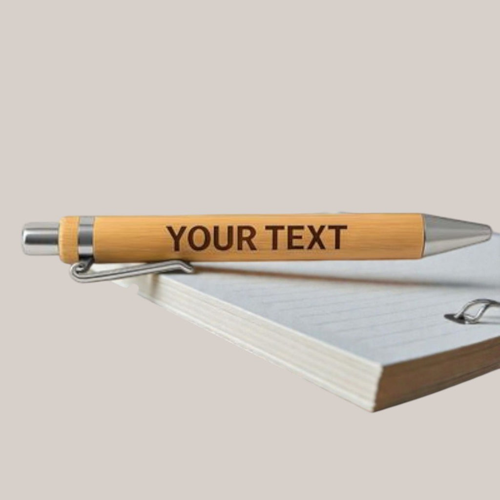 Custom wooden pen with name or message — Precision‑engraved wooden pen personalised to order, ideal for meaningful gifts.