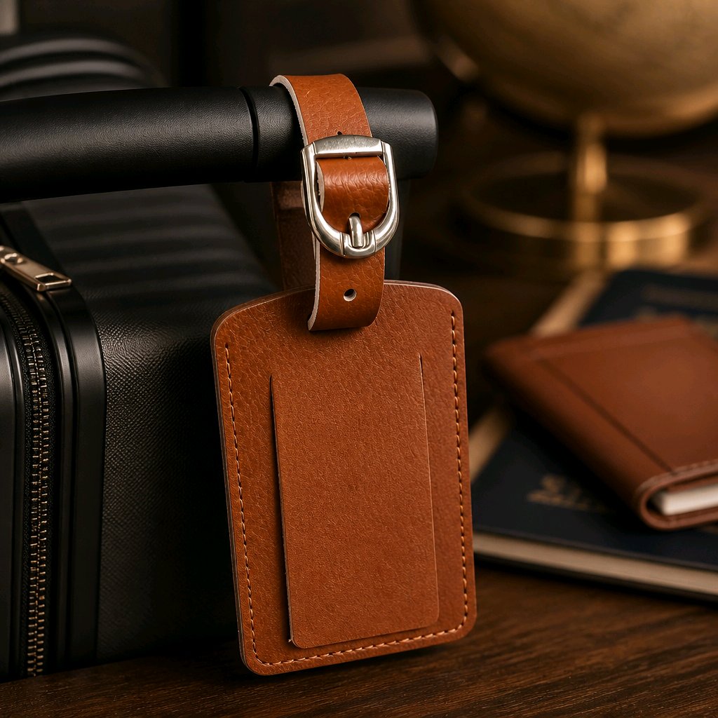 Engraved wedding leather luggage tag — personalised couple names and date — travel gift — Stockport UK