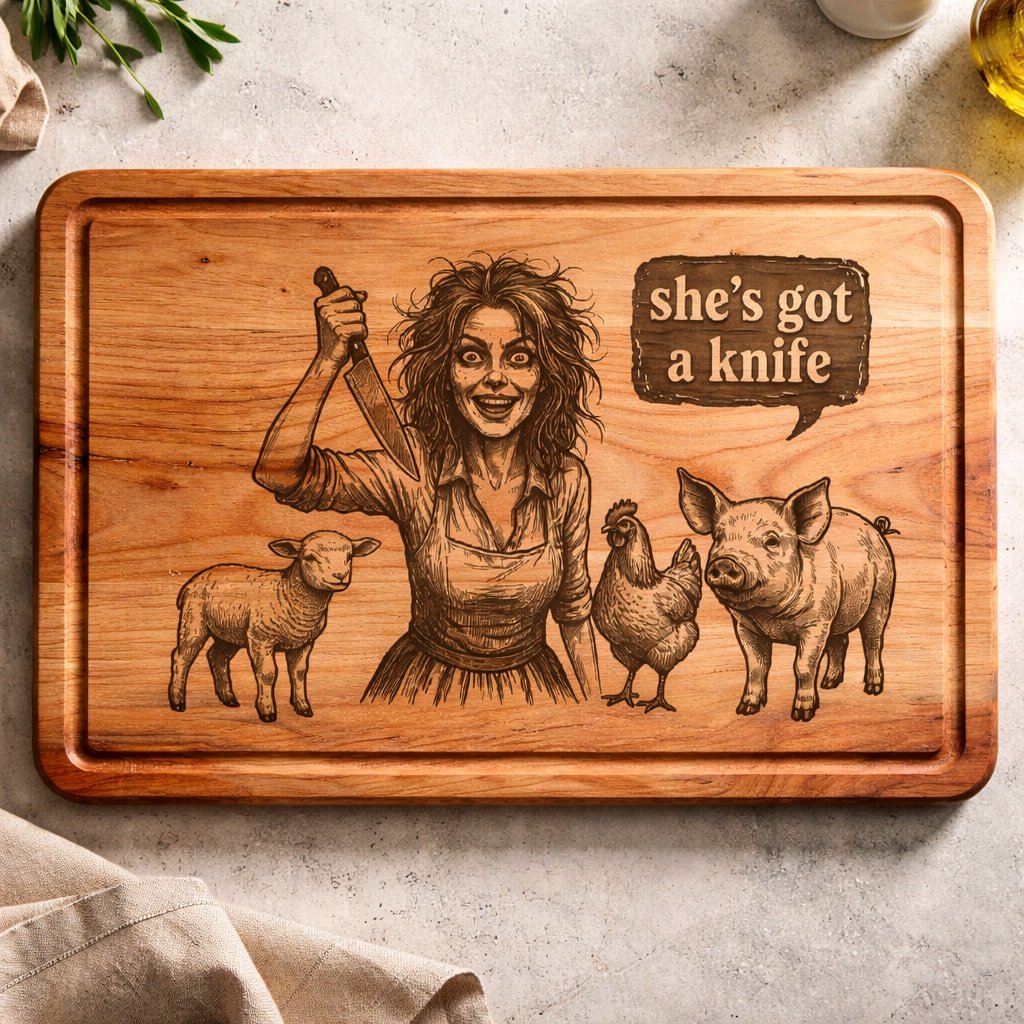 Engraved chopping board made in Stockport — Custom engraved chopping board crafted in Stockport with your choice of 7 designs or uploaded artwork.