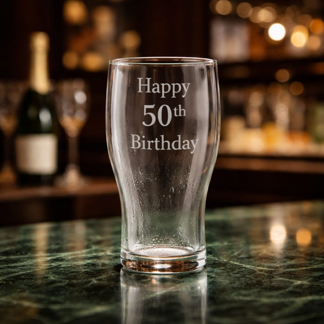 Engraved pint glass any logo or text — Pint glass engraved with your chosen logo, text or custom design.