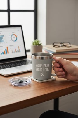 Engraved travel mug with any text or logo — Stainless‑steel mug engraved to order, ideal for personalised gifts.