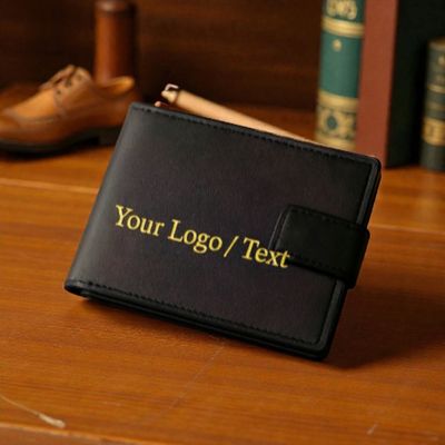 Engraved wallet with logo and inside message — Leather wallet engraved to order with your chosen logo and a sentimental message inside.
