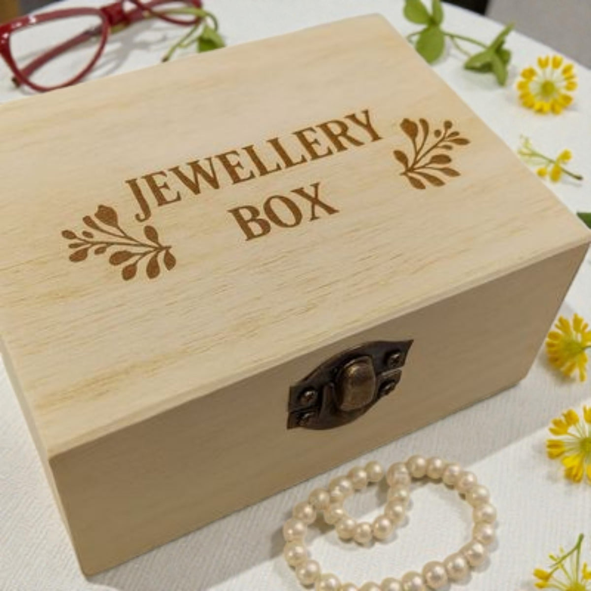 Engraved wooden keepsake box personalised — Wooden keepsake box engraved with any name, logo or photo, ideal for jewellery and mementos.