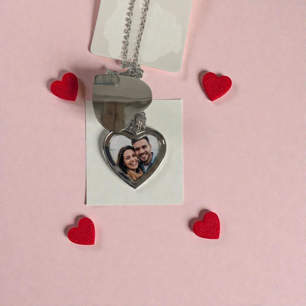 Custom message heart locket — Heart‑shaped locket engraved with a short personalised message and optional photo.