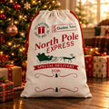 Personalised North Pole gift sack with reindeer print and custom name
