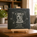 Personalised engraved pet memorial slate plaque — custom photo, name & dates — dog cat memorial — made in Stockport UK