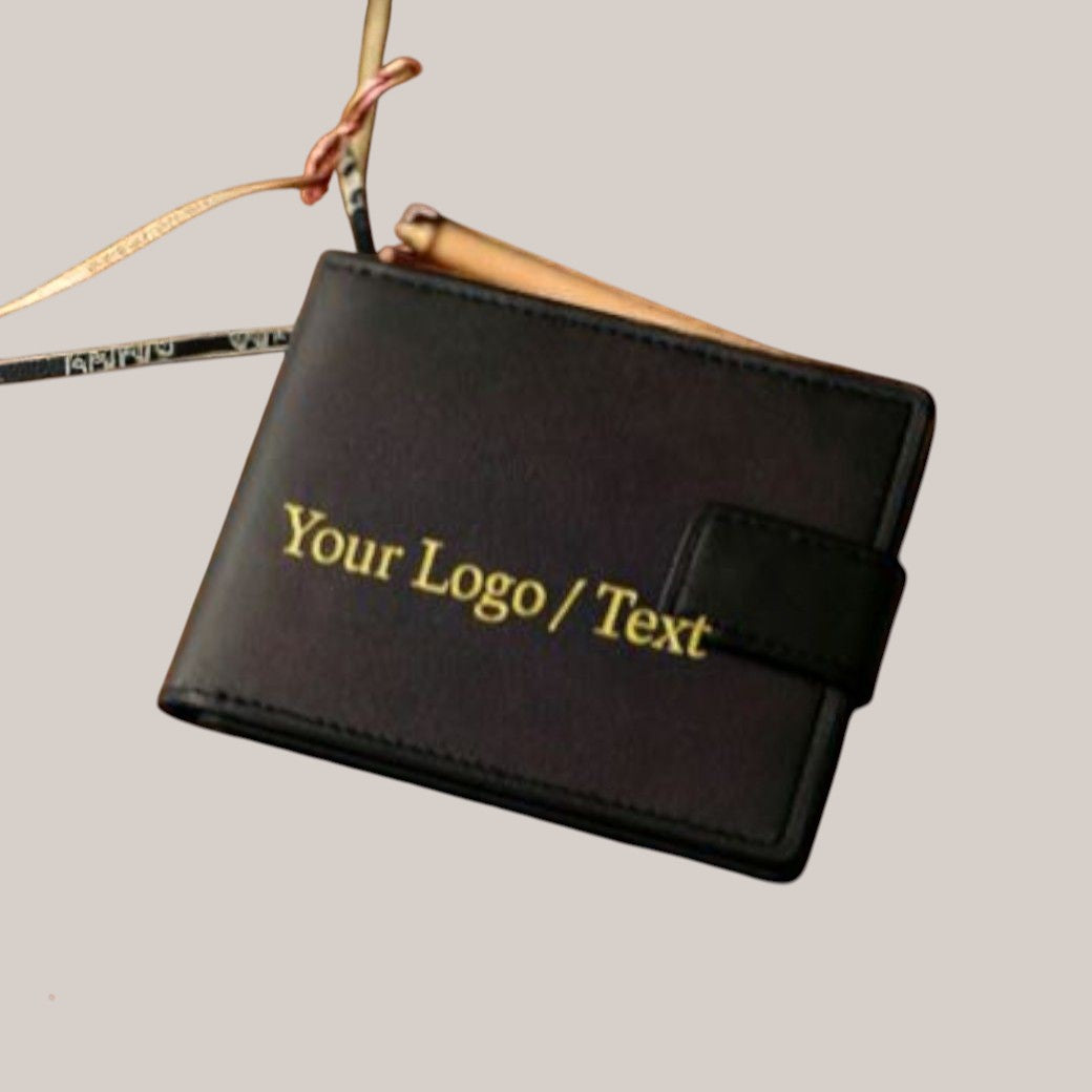 Personalised brown leather wallet engraved — Brown leather wallet engraved with your chosen logo or text and a personalised inside message.