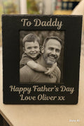 Personalised engraved Daddy and Son photo frame — Slate photo frame engraved with a Daddy and Son picture and personalised text.