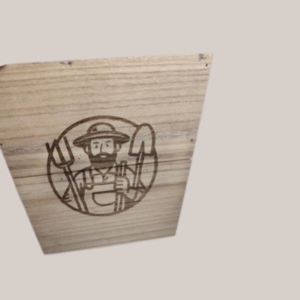 Personalised engraved plant pot gardener design — Laser‑engraved plant pot featuring a charming gardener illustration with custom name, logo or message.