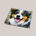 Personalised glass coaster with dog photo — Clear glass coaster engraved or printed with a customer’s dog photo.