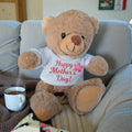 Personalised teddy bear with message and name — Soft teddy bear featuring a printed short message and personalised name on the front.