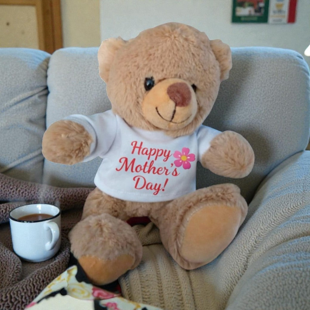 Personalised teddy bear with message and name — Soft teddy bear featuring a printed short message and personalised name on the front.