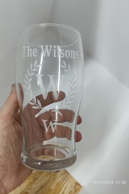 Pint glass with custom design — Engraved pint glass showcasing your personalised artwork or text.