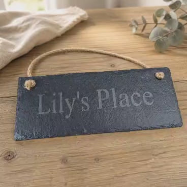 🪨 Personalised Engraved Slate Hanging Sign — Up to 3 Lines of Text