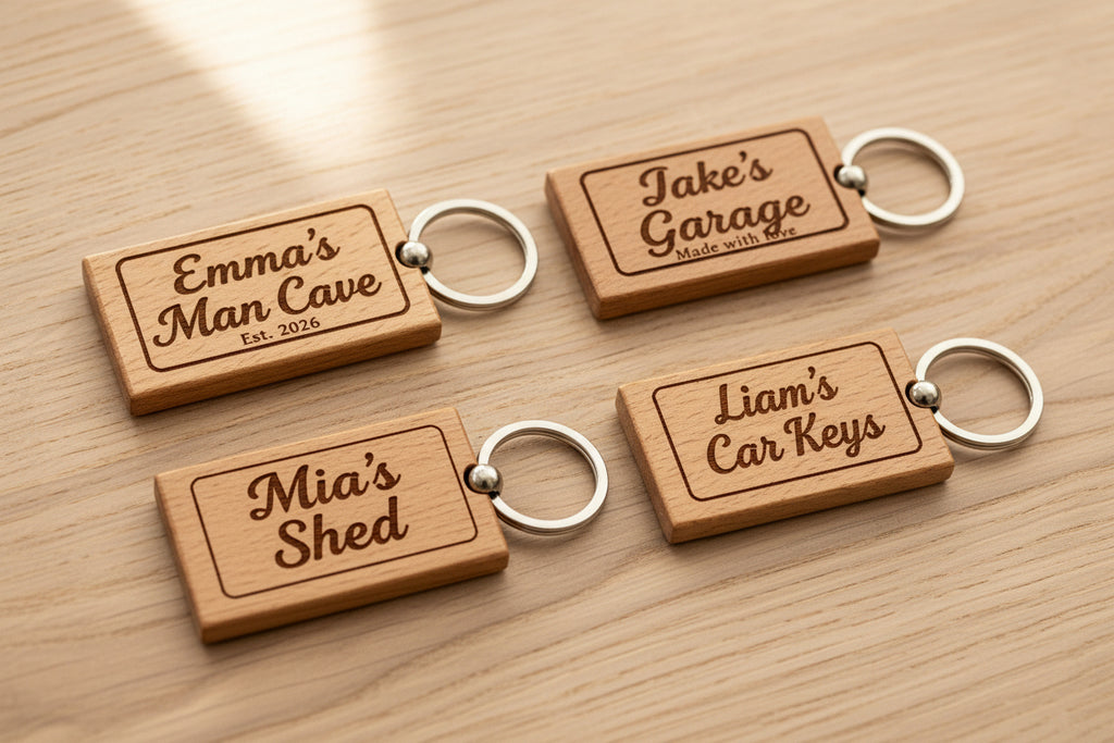 Personalised Engraved Wooden Keyring — Any Name or Message