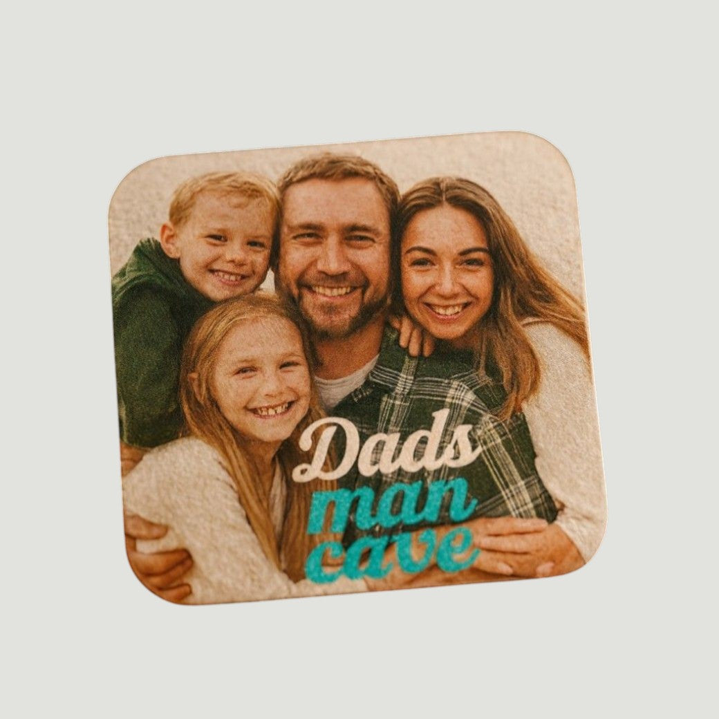 Set of 4 personalised photo coasters — Four custom photo coasters featuring any chosen image, artwork, or personalised design.