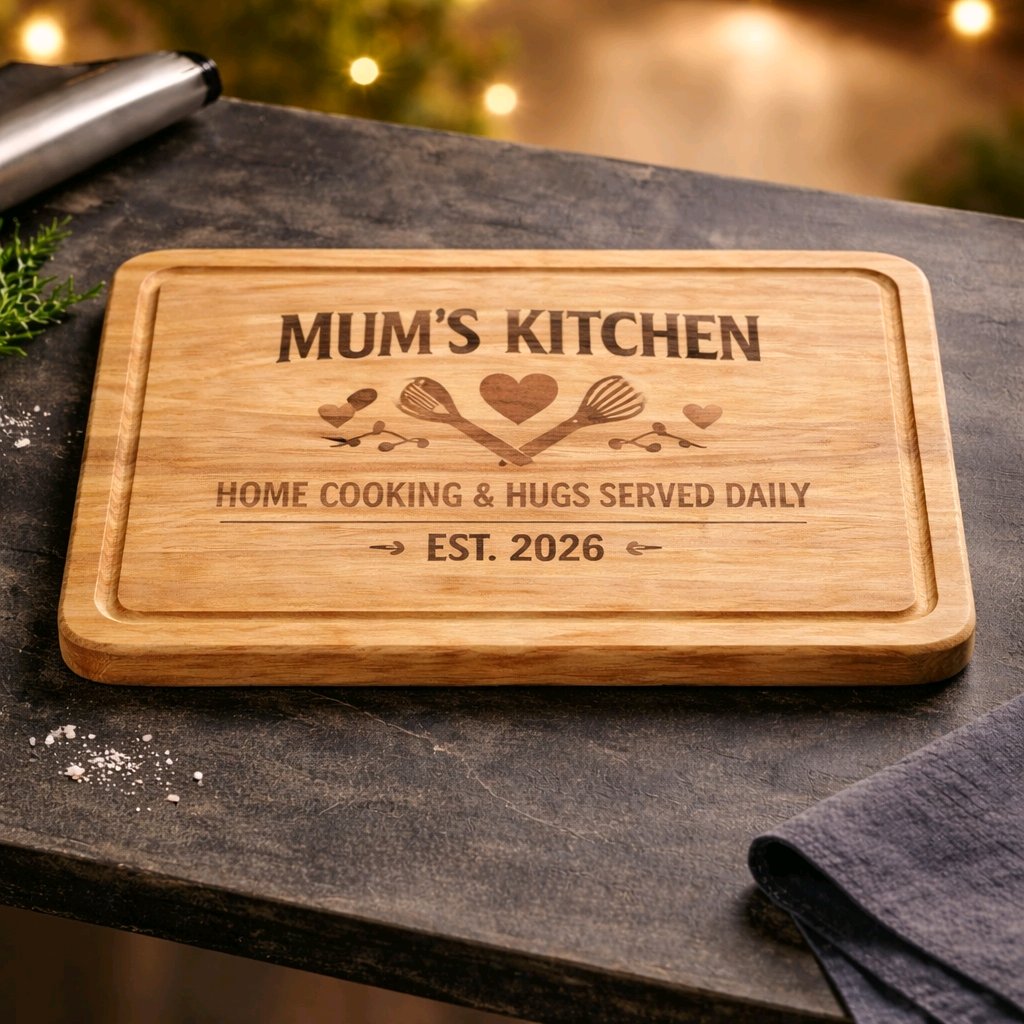 Stock or custom engraved chopping board — Choose from seven stock engraving styles or upload your own design at no extra cost.