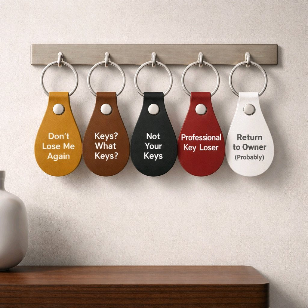 Teardrop leather keyring custom text — Premium teardrop leather keyring engraved with your chosen wording and optional font choice.