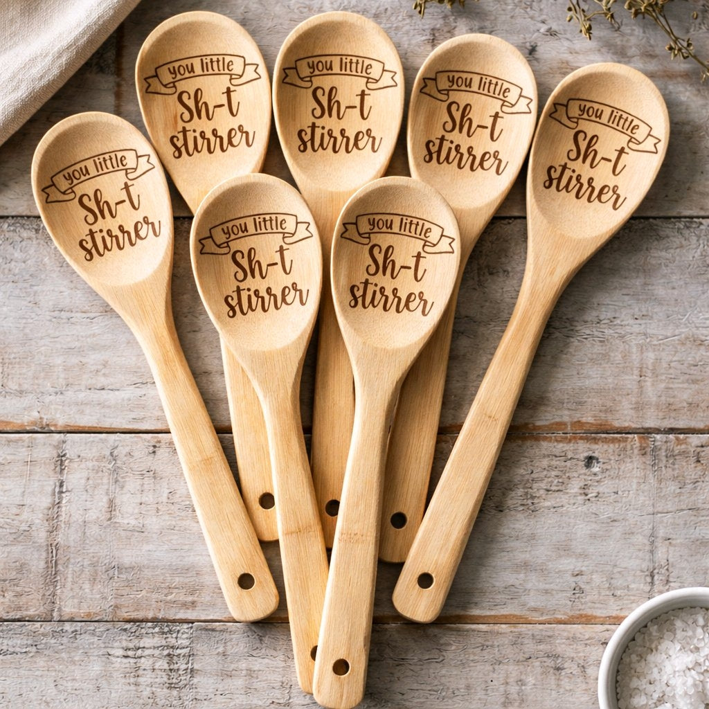 Winnie the Pooh style engraved spoon — Wooden spoon engraved in a Winnie‑the‑Pooh style design when requested in the text upload.